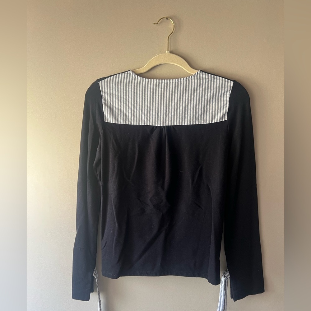 Vineyard Vines Navy Crewneck Top with Striped Neckline Detail - Picture 2 of 3